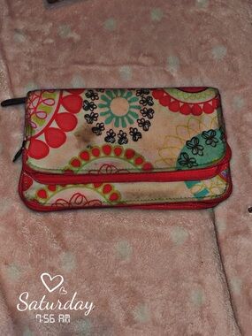 Multicolor Floral Canvas Wristlet Clutch - Red Trim